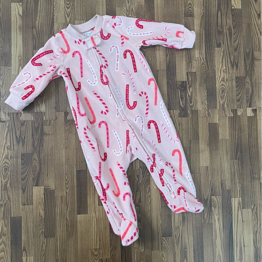 Carters Footie Pajamas, Pink with candy canes Christmasy 3-6 Months